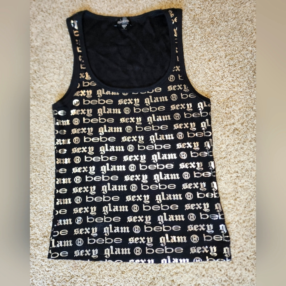 Bebe Metallic Print Tank Top Large